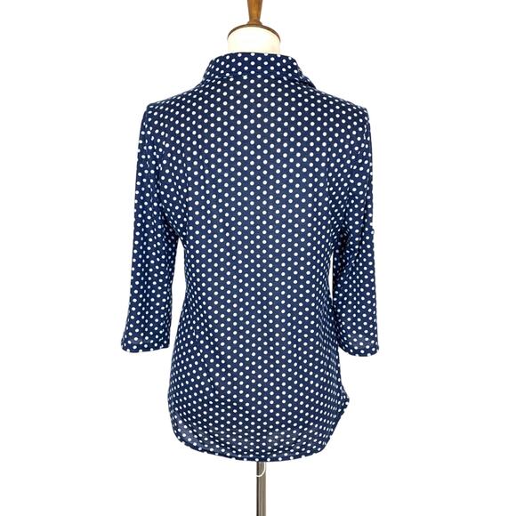 Eden & Olivia Blue White Polka Dot Blouse Small - Picture 2 of 8